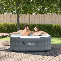 Outsunny 4-6 Person Inflatable Portable Hot Tub Outdoor Square Heated Spa with 108 Jets, Pump, Cover, Filter Cartridges, Grey(m-8)