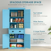 HOMCOM 72" Kitchen Pantry Storage Cabinet, Cupboard w/ 4 Doors and 3 Adjustable Shelves, Large Central Drawer, Dark Blue(m-4)