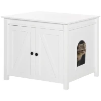 PawHut Cat Litter Box Enclosure with Openable Top, Cat Washroom Storage Side Table with Double Doors, Zinc Alloy Handles, for Indoor Use, White(m-2)
