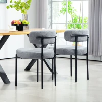 HOMCOM 2 Pieces Kitchen Chairs, Modern Dining Chairs w/ Berber Fleece Upholstery and Steel Legs for Living Room, Grey(m-7)