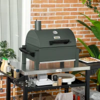 Outsunny Tabletop Charcoal Grill, Portable BBQ with Ash Catcher and Thermometer for Backyard, Camping, Picnic, Dark Green(m-10)