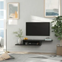 HOMCOM Floating TV Stand for TVs up to 60", Wall Mounted Media Console with 2-Tier Shelf, Entertainment Center Unit for Living Room Bedroom, Black(m-1)