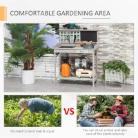 HOMCOM 36" Wooden Potting Table with Drawer, Storage Shelf, Blackboard, Sink, Outdoor Planting Workstation Bench Garage Tool Table, Grey(m-6)