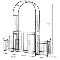 Outsunny 86" Garden Arch Arbor, Metal Arch Trellis with Gate and Planter Baskets, Garden Archway for Climbing Vines, Wedding Ceremony Decoration, Flourishes & Arrow Tips, Black(m-3)