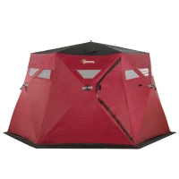 Outsunny 4 Person Insulated Ice Fishing Shelter, 360-Degree View, Pop-Up Portable Ice Fishing Tent with Carry Bag, Two Doors and Anchors for Low-Temp -22℉, Red(m-11)
