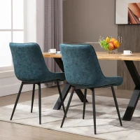 HOMCOM Dining Chairs Set of 2, PU Upholstered Accent Chairs with Metal Legs for Kitchen, Blue(m-7)