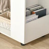 HOMCOM C-Shaped Sofa Side Table Mobile End Table with Storage and Wheels for Living Room,Office, White(m-9)