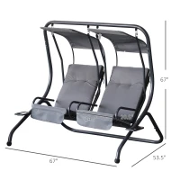 Outsunny Patio Swing Chair with 2 Separate Seats, Outdoor Swing Glider with Removable Canopy and Cup Holders, for Porch, Garden, Poolside, Backyard, Gray(m-3)