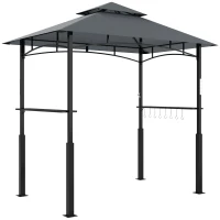 Outsunny 8' x 5' Grill Gazebo, Double Tiered BBQ Gazebo with LED Light, 2 Side Shelves, Hooks and Bottle Opener, Dark Grey(m-11)