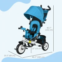 Qaba 6 in 1 Tricycle for Toddler 1-5 Years with Parent-Push Handle, Blue(m-3)