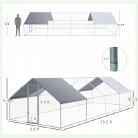 PawHut Large Chicken Coop Metal Chicken Run with Waterproof and Anti-UV Cover, Spire Shaped Walk in Fence Cage Hen House for Outdoor and Yard Farm Use, 1.3" Tube Diameter, 9.8' x 26.2' x 6.4'(m-3)