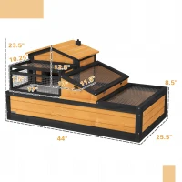 PawHut 3-Room Tortoise Habitat House w/ Balcony & 2 Stories, 44" x 25.5" x 25", Yellow(m-3)