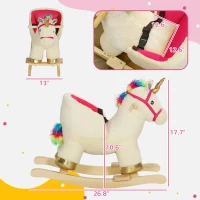 Qaba Kids Rocking Horse, Unicorn with Realistic Sound, Safety Belt & Wooden Base for 18-36 Months(m-3)