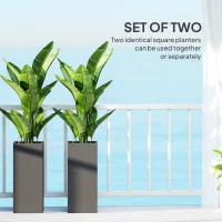 Outsunny 2 Pack Planter Box, 26 Inch Plastic Flower Pots with Water Level Indicator, Drainage Hole and Drain Plug, Dark Grey(m-4)