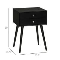 HOMCOM Side Table, Modern End Table with 2 Pull Out Drawers, Side Table with Display Tabletop and Solid Acacia Legs, Black(m-3)