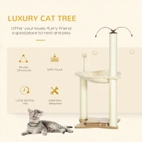 PawHut Small Cat Tree Hammock with Scratching Posts, Elevated Cat Bed with Ball Toys, Cat Hammock Stand for Indoor Cats(m-4)