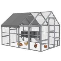 PawHut 9.2' x 6.1' Large Chicken Coop with Nesting Box, Water-Resistant and Anti-UV Cover for 8-12 Chickens, Gray(m-11)