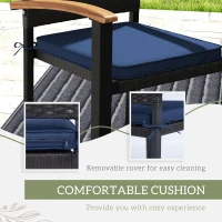 Outsunny Patio Table and Chairs Outdoor Dining Set w/ Acacia Wood Table Top, Cushions, for Backyard, Balcony, Garden, Black(m-5)