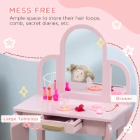 Qaba Kids Dressing Table and Chair Set, Girls Dressing Set, Makeup Desk with Drawer for 3-6 Years Old Kids, Pink(m-5)