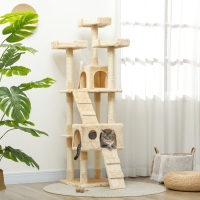PawHut 68-inch Multi-Level Cat Scratching Tree Kitty Activity Center Post Tower Condo Pet Furniture w/ Toy Beige