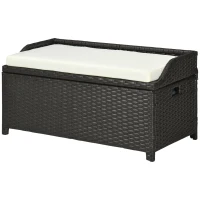 Outsunny 34 Gallon Outdoor Wicker Storage Bench Deck Box, PE Rattan Patio Furniture Pool Storage Bin Container with Interior Waterproof Cloth Bag and Comfortable Cushion, Cream White(m-11)