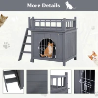 PawHut 2-Level Wooden Cat House, Outdoor Dog Shelter Cat Condo with Lockable Wire Door and Balcony, Gray(m-7)
