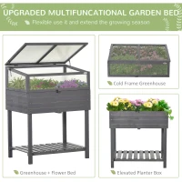 Outsunny Raised Garden Bed with Cold Frame Greenhouse, Grow Grids and Storage Shelf, Outdoor 2 Tiers Elevated Wood Planter Box for Herbs and Vegetables, Use for Patio, Backyard, Balcony(m-4)