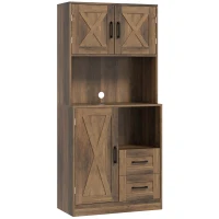 HOMCOM 60" Kitchen Pantry Storage Cabinet, Farmhouse Kitchen Hutch with Microwave Oven Countertop, Adjustable Shelves, Brown(m-1)