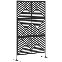 Outsunny Decorative Privacy Fence Screen, Metal Outdoor Privacy Screen Climbing Plant Trellis with Stand, Rhombus Black(m-11)