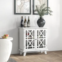 HOMCOM Storage Cabinet with Fretwork Doors and Shelf, Modern Freestanding Sideboard, Buffet, White(m-1)
