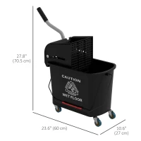 HOMCOM Compact Mop Bucket with Wringer, Mop Bucket on Wheels, 5 Gallon, Separate Dirty and Clean Water, Black(m-3)