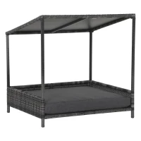 PawHut Wicker Dog House Raised Rattan Dog Cat Bed for Indoor Outdoor Garden Patio Pet Sofa with Cushion Medium Sized Pet Grey(m-11)