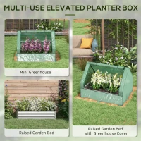 Outsunny Raised Garden Bed, Outdoor Metal Planter Box with Mini Greenhouse, Green and Silver(m-4)