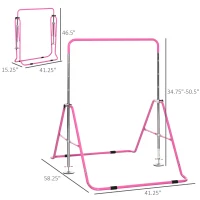 Qaba Folding Gymnastics Bar for Kids with Shock Absorption, Adjustable Gymnastics Horizontal Bar, Gymnastics Kip Bar for Home Use, Pink(m-3)
