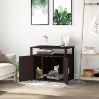PawHut Litter Box for Cats Enclosure Cat Washroom Kitten House Furniture Nightstand End Table Hideaway Cabinet with Removable/ Adjustable Divider Magnetic Doors Brown(m-1)