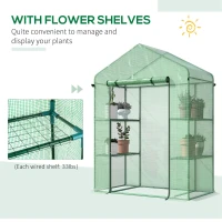Outsunny 3-Tier Mini Greenhouse, Walk-in Greenhouse, Garden Hot House with 4 Shelves, Roll-Up Door and Weatherized Cover, 56" x 29" x 77", Dark Green(m-7)