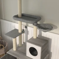 PawHut 2 in 1 Floor to Ceiling Cat Tree with Litter Box Enclosure, Condo, Bed, Hammock, Scratching Posts, and Platforms, Gray(m-8)