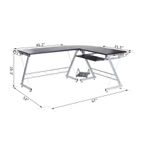 HOMCOM L-Shaped Computer Desk, Corner Table with Keyboard Tray for PC Laptop Desktop, Workstation Stand Home Office Furniture(m-3)
