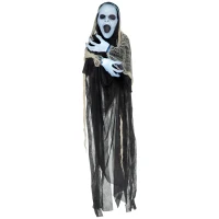 Outsunny 60" Outdoor Halloween Decorations Hanging Ghost Stretching Out Arms Animated Prop with Sound and Motion Activated Light Up Hands, Spooky Scream(m-1)