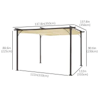 Outsunny 11.5’ Backyard Shelter Retractable Sun Shade Covered Pergola with Steel Frame, Beige(m-3)
