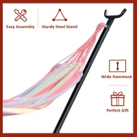 Outsunny 9.2'L Adjustable Hammock Stand Only, Heavy Duty Universal Garden Outdoor Camping Picnic Sun Bed Swing Metal Frame w/ Six Holes to Adjust, Black(m-5)