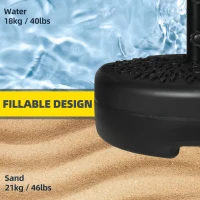 Outsunny Half Round Umbrella Base, Sand or Water Filled Half Patio Umbrella Stand Holder for Lawn, Deck, Backyard and Garden, 40lb Capacity Water or 46lb Capacity Sand, Fit 1.5"or 2" Pole, Black(m-5)