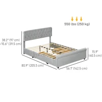 HOMCOM Full Bed Frame with Headboard, Double Bed Frame with 2 Drawers, No Box Spring Needed, Easy Assembly, Light Grey(m-3)