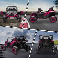 Qaba 24V 7AH Ride on Car, 2 Seater 4 MPH Ride on UTV with 4 Shock Absorbers, Music Horn LED Lights, for 3-8 Years, Pink(m-8)