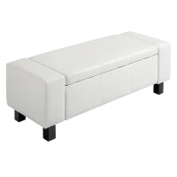 HOMCOM Large 42" Storage Ottoman, Tufted Faux Leather Storage Bench for Living Room, Entryway, or Bedroom, Cream White(m-1)