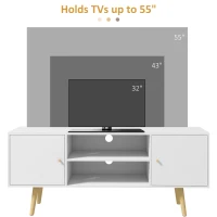 HOMCOM TV Stand Cabinet for TVs up to 55 Inches, Entertainment Unit with Storage Shelves and Wood Legs for Living Room, White(m-7)