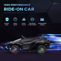 Aosom 12V Lamborghini SIAN Licensed Electric Car for kids with Remote Control, Horn, Music, & Headlights, Black(m-4)