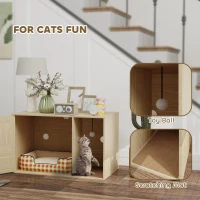 PawHut Boho Style Cat Litter Box Enclosure with Rattan Door, Scratching Mat, Non-slip Foot Pads, 31.5" x 20" x 20"(m-7)