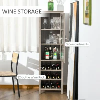 HOMCOM Tall Wine Cabinet, Bar Display Cupboard with 12-Bottle Wine Rack, Glass Door and 3 Storage Compartment for Living Room, Home Bar, Dining Room, Grey Oak(m-5)