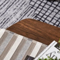 HOMCOM Vintage Industrial Coffee Table with Under-Top Storage Shelves and Rounded Corners, Dark Wood Color(m-9)